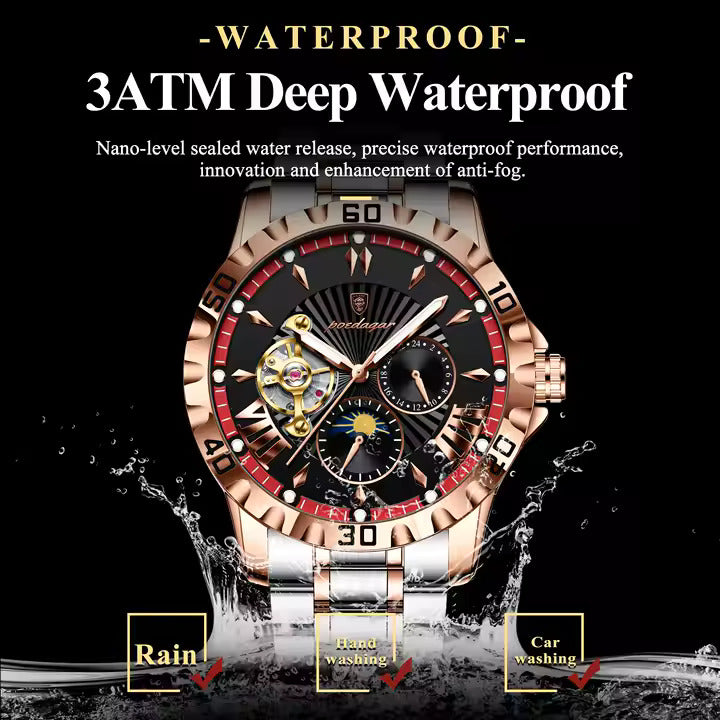 Poedagar Stainless Steel Automatic Men's Watch, 3ATM Waterproof